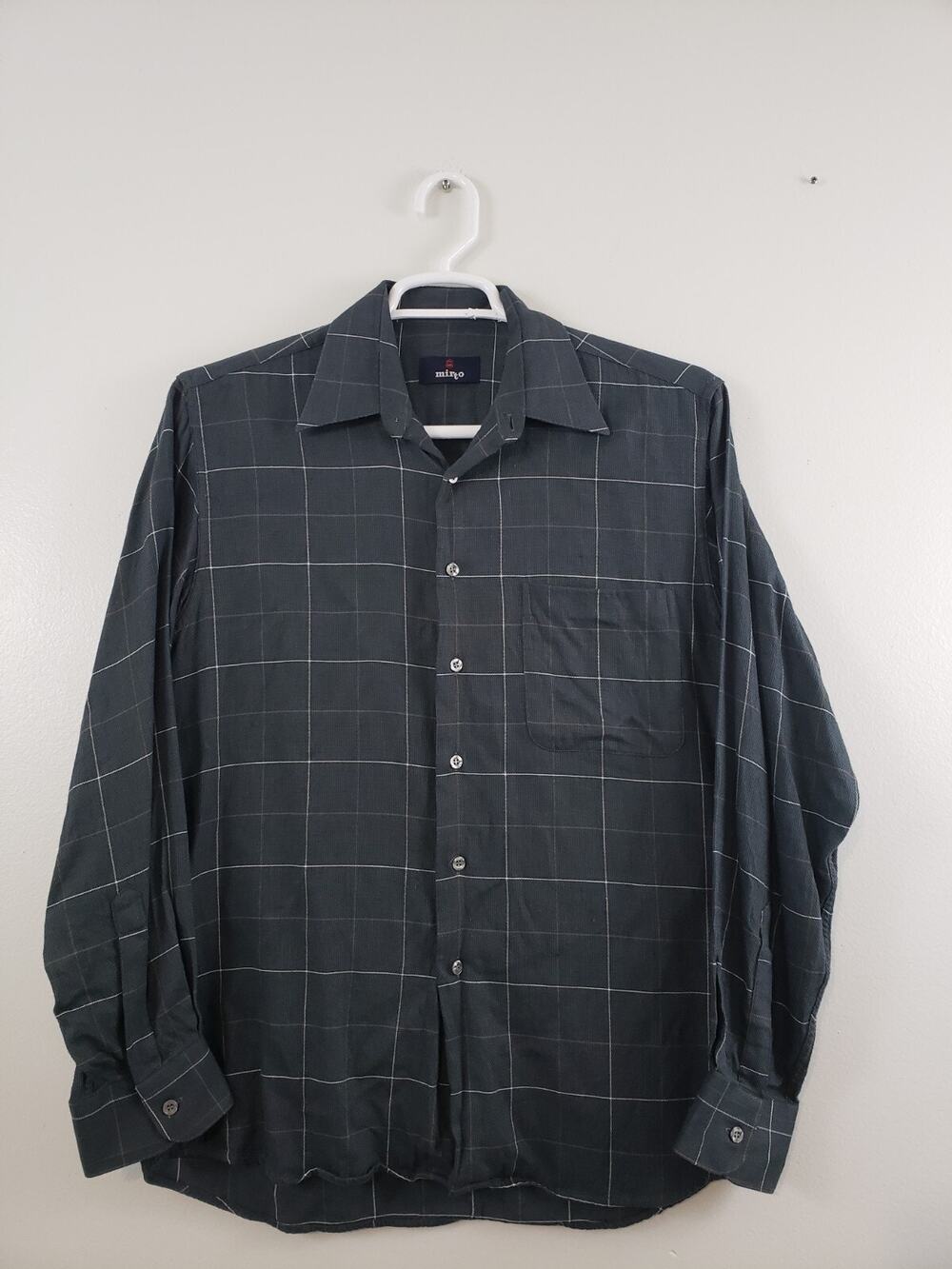 Mirto Shirt Mens Size 39 Long Sleeve Button Up Plaid Charcoal Spain Office